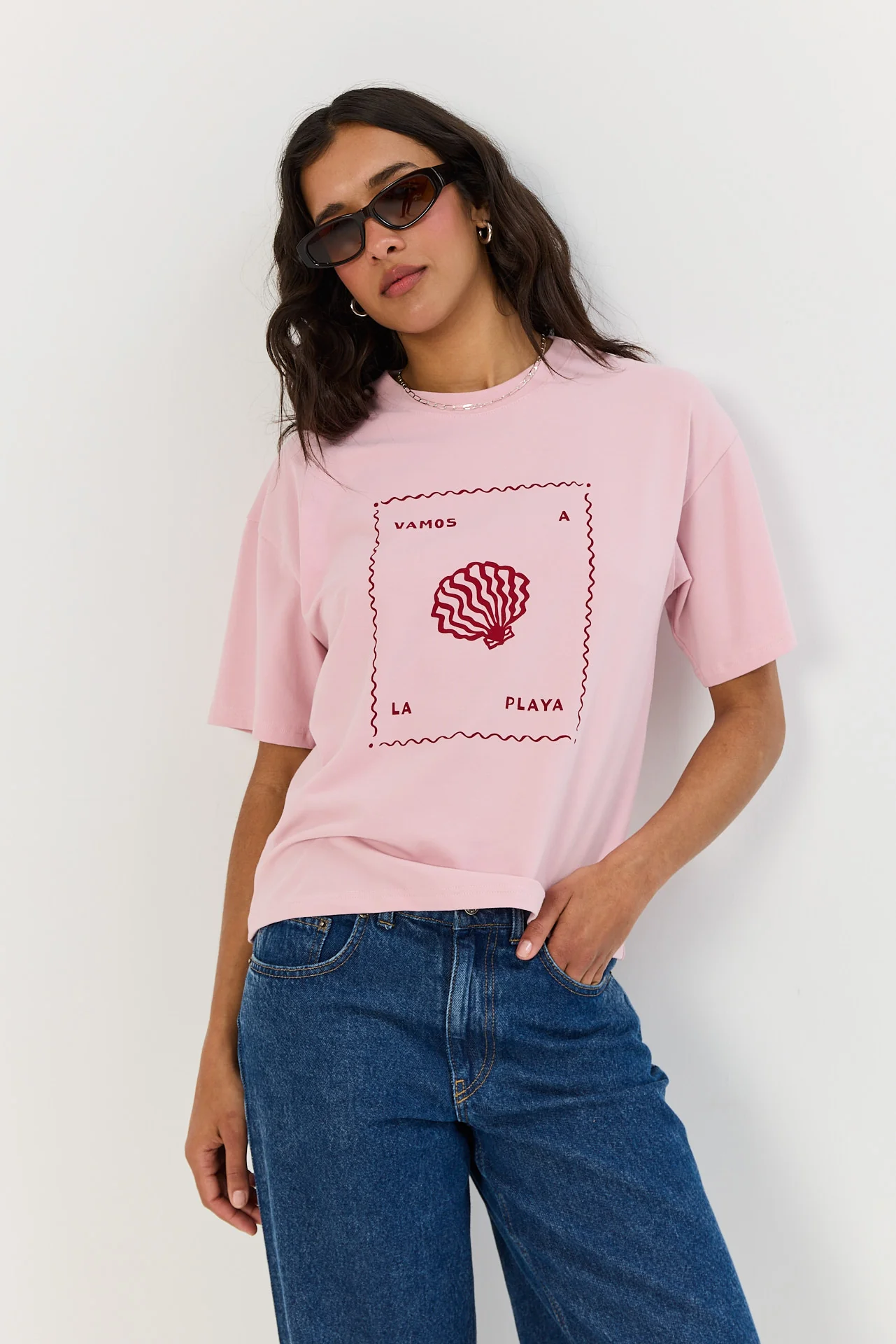 T-shirt Vamos a la playa smoky pink